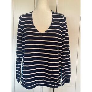 Vineyard Vines Size Large Women's 100% Cotton Sweater Navy Blue &‎ White Stripe